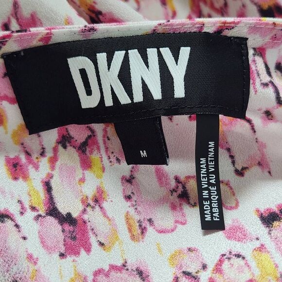 DKNY Short Sleeve Pink Print Blouse Size Medium DKNY White and Pink Top - Picture 6 of 8